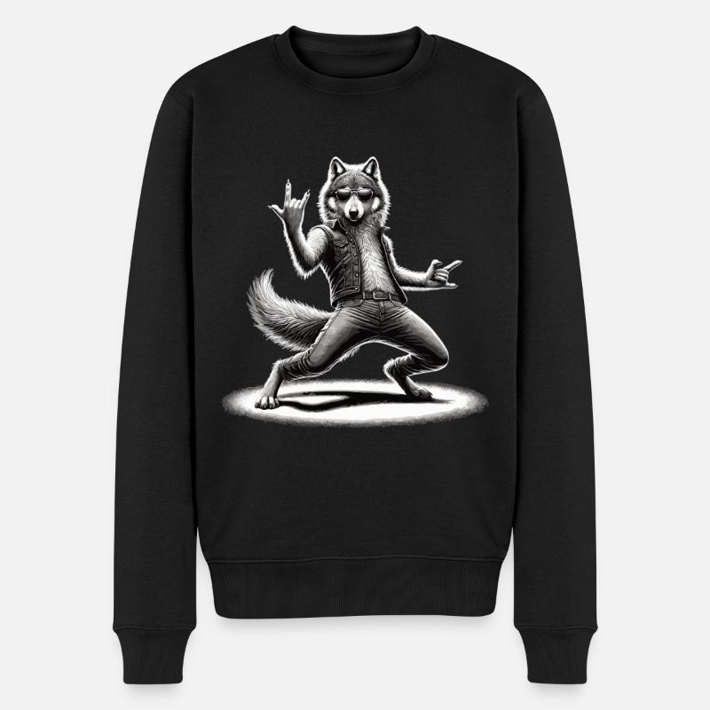 Rockiger Wolf – Cool & Wild - Männer Premium Bio Pullover - Schwarz