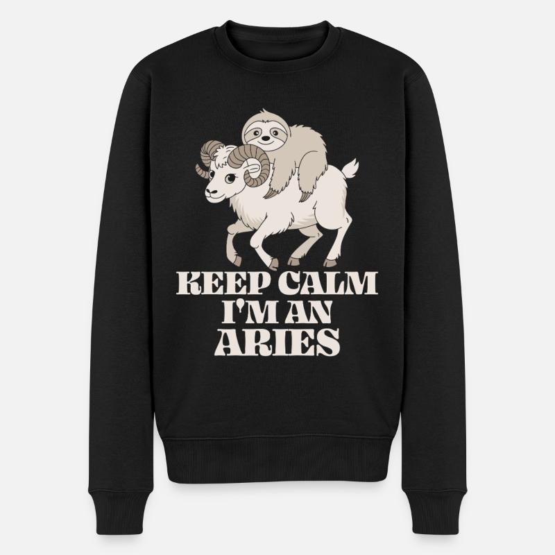 Keep Calm Ich Bin Ein Widder Aries Zodiac Soth - Männer Premium Bio Pullover - Schwarz