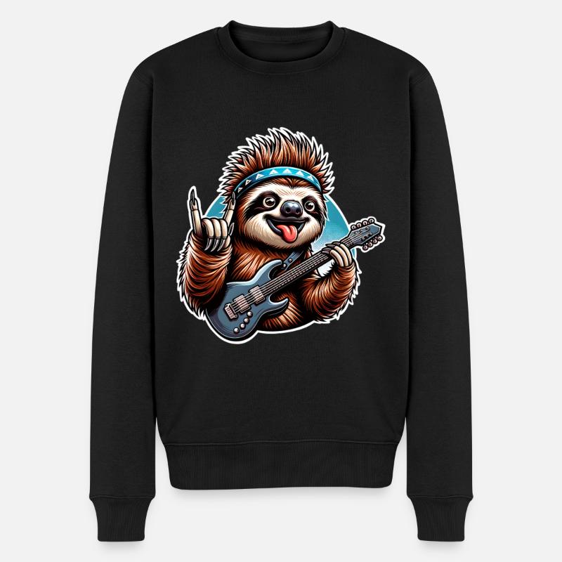 Faultier Rock and Roll Gitarrist - Männer Premium Bio Pullover - Schwarz