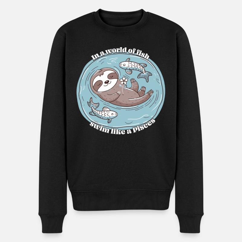 Fische Zodiac Faultier: Schwimme Wie Ein Fisch - Männer Premium Bio Pullover - Schwarz