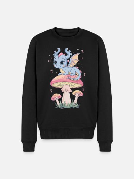 Dragon d’évasion fantaisiste sur champignon - Pull Premium bio Homme - noir