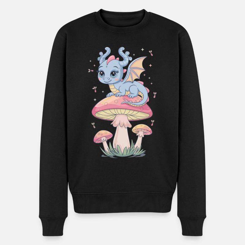Dragon d’évasion fantaisiste sur champignon - Pull Premium bio Homme - noir