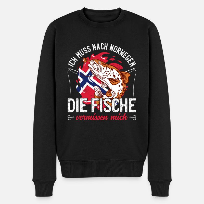 Ich muss nach Norwegen Norway Skandinavien Angler - Männer Premium Bio Pullover - Schwarz