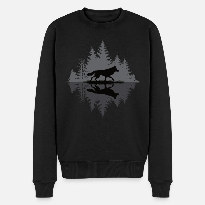 Wolf im dunklen Wald - Männer Premium Bio Pullover - Schwarz