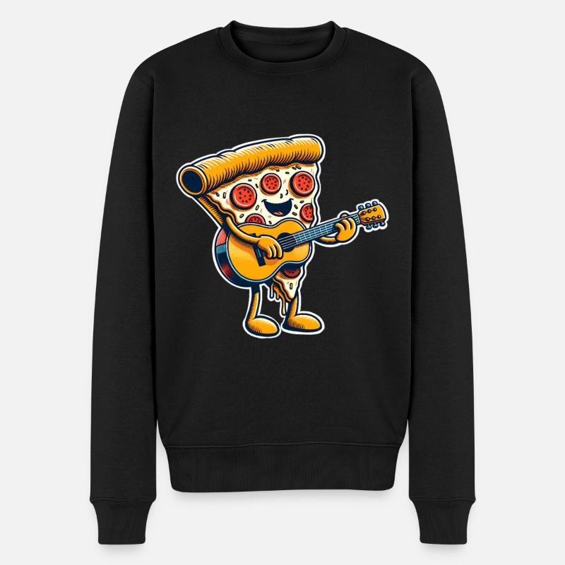 Pizza Gitarre - Männer Premium Bio Pullover - Schwarz