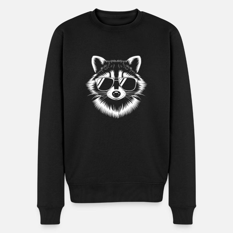 Waschbär mit Sonnenbrille - Männer Premium Bio Pullover - Schwarz