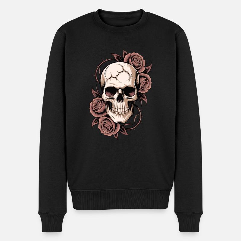 Crâne et roses - Pull Premium bio Homme - noir