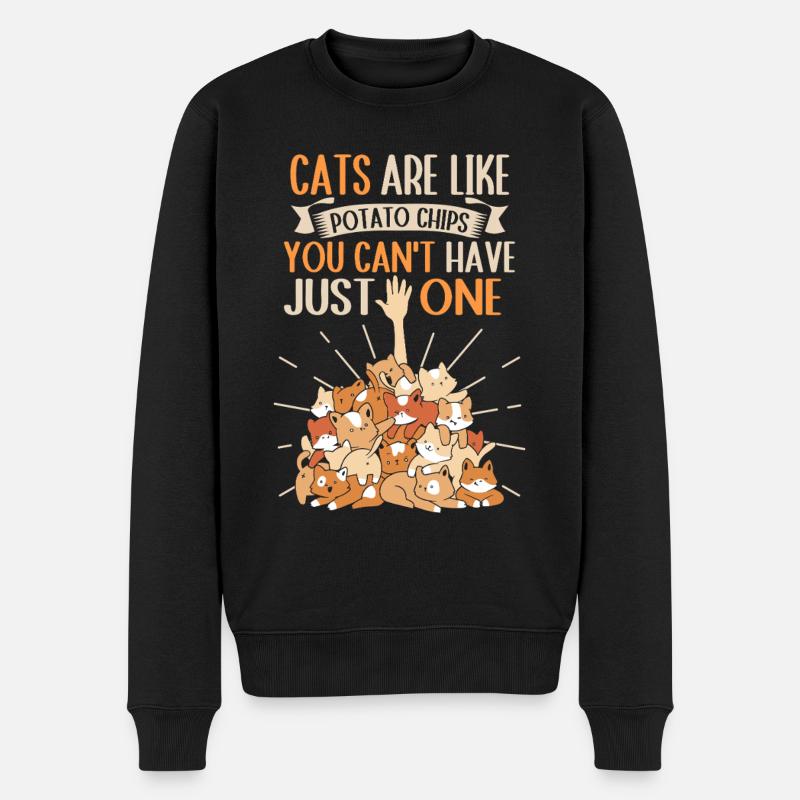 Katzen Sind Wie Chips Man Kann Nicht Nur Eine Habe - Männer Premium Bio Pullover - Schwarz