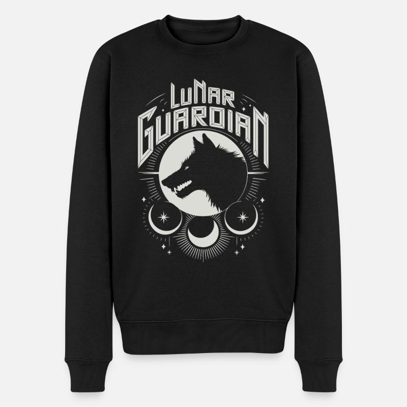 Lunar Guardian Wolf Silhouette Kunst - Männer Premium Bio Pullover - Schwarz