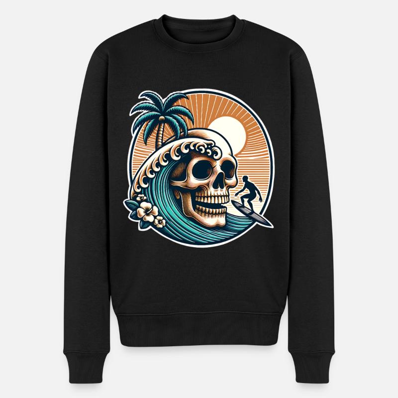 Surfen Surfer skull - Männer Premium Bio Pullover - Schwarz