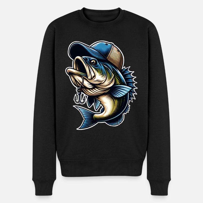 Fishing Fish With Cap Fish Hook - Men's Premium Organic Jumper - black