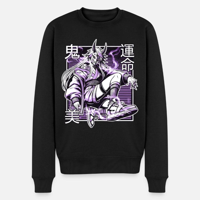 Violetter Kunoichi-Dämon - Männer Premium Bio Pullover - Schwarz