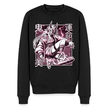 Démon Kunoichi rose - Pull Premium bio Homme - noir - Devant - Nico (187cm)