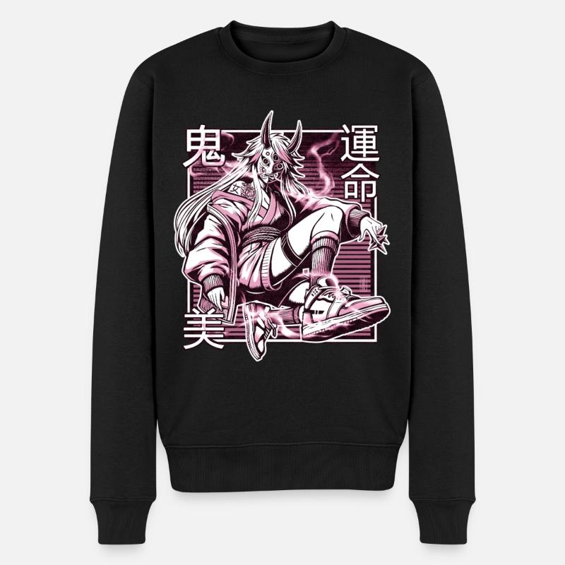 Rosa Kunoichi-Dämon - Männer Premium Bio Pullover - Schwarz