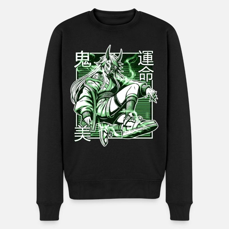 Grüner Kunoichi-Dämon - Männer Premium Bio Pullover - Schwarz