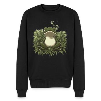 Frog in lotus position with cannabis leaves - Men's Premium Organic Jumper - black - Front - Nico (187cm)