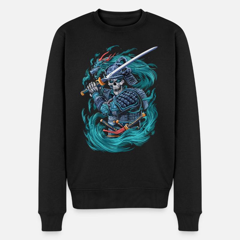 Samouraï squelette avec dragon - Pull Premium bio Homme - noir
