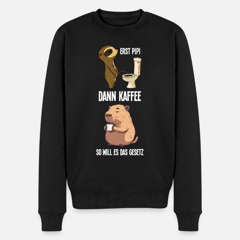 Paresseux Capybara : D’abord , puis café demain - Pull Premium bio Homme - noir