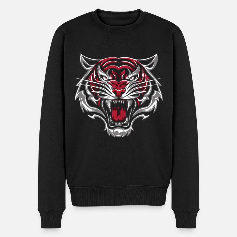 Wilder Tigerkopf - Männer Premium Bio Pullover - Schwarz