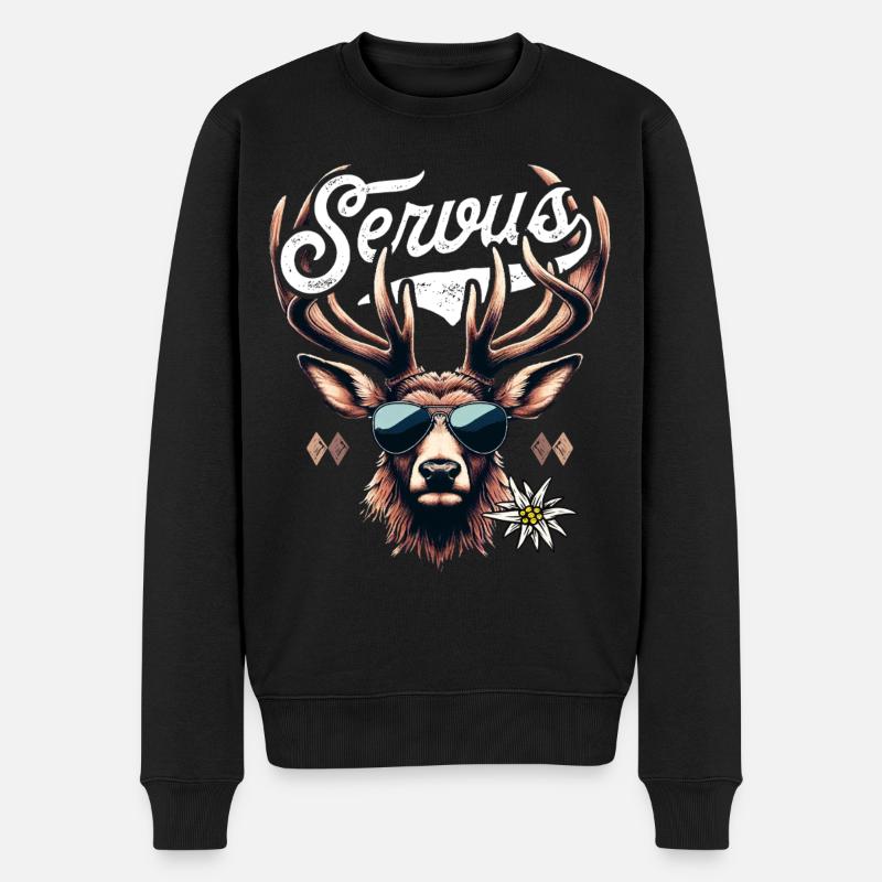Trachtenshirt Herren Trachten T-Shirt Servus - Männer Premium Bio Pullover - Schwarz