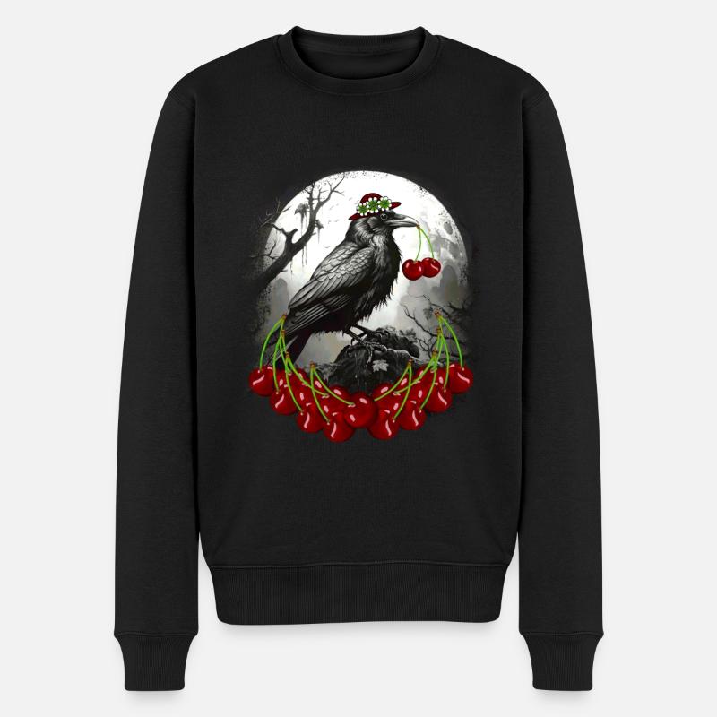 Sommerzeit Kirschen Kirsche Raben Rabe Krähe - Männer Premium Bio Pullover - Schwarz