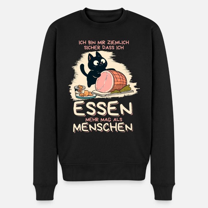 Lieber Essen als Menschen - Süße Schwarze Katze - Männer Premium Bio Pullover - Schwarz
