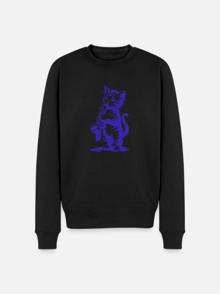 Cat with Saxophone Funny Sax - Men's Premium Organic Jumper - black