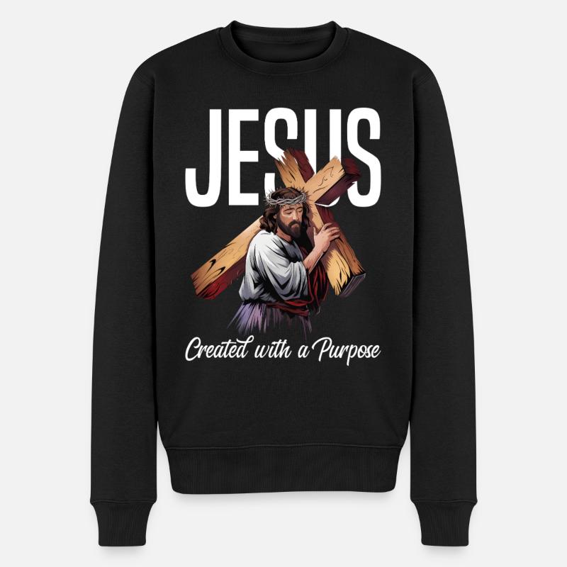 Jesus Created With A Purpose - Männer Premium Bio Pullover - Schwarz