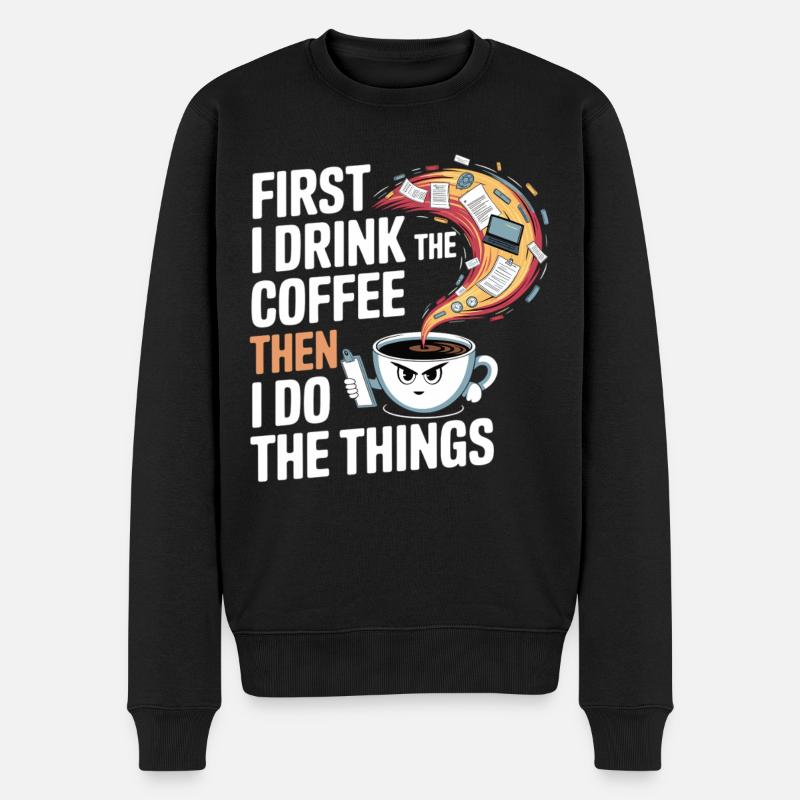 Kaffee vor allen Dingen - Männer Premium Bio Pullover - Schwarz