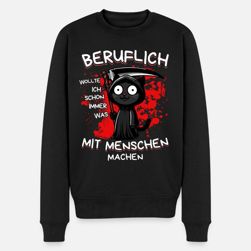 Beruflich wollte ich was mit Menschen machen Katze - Männer Premium Bio Pullover - Schwarz