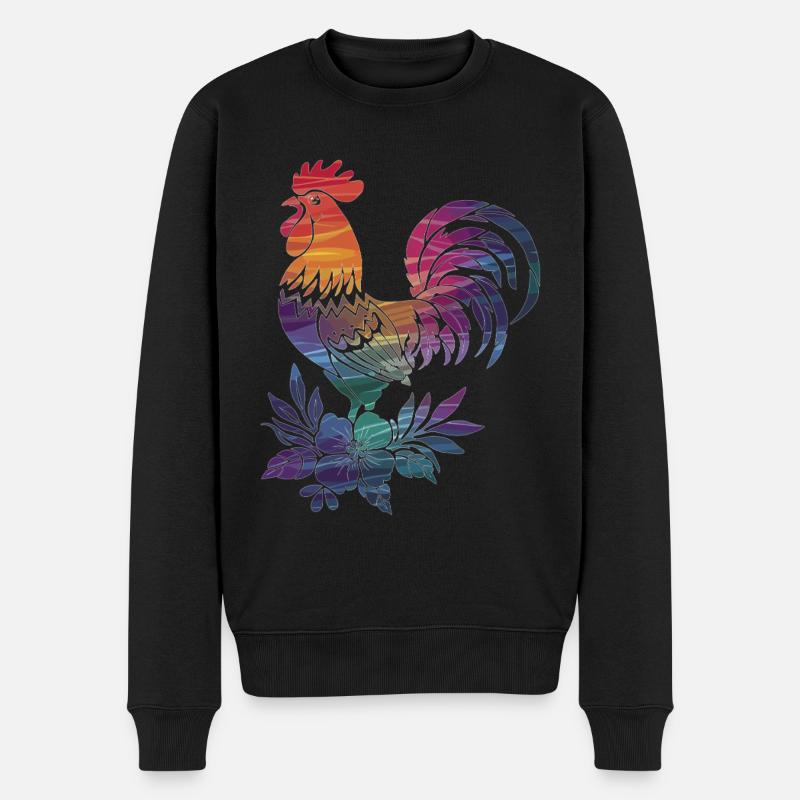 Coq coloré avec des fleurs - Pull Premium bio Homme - noir