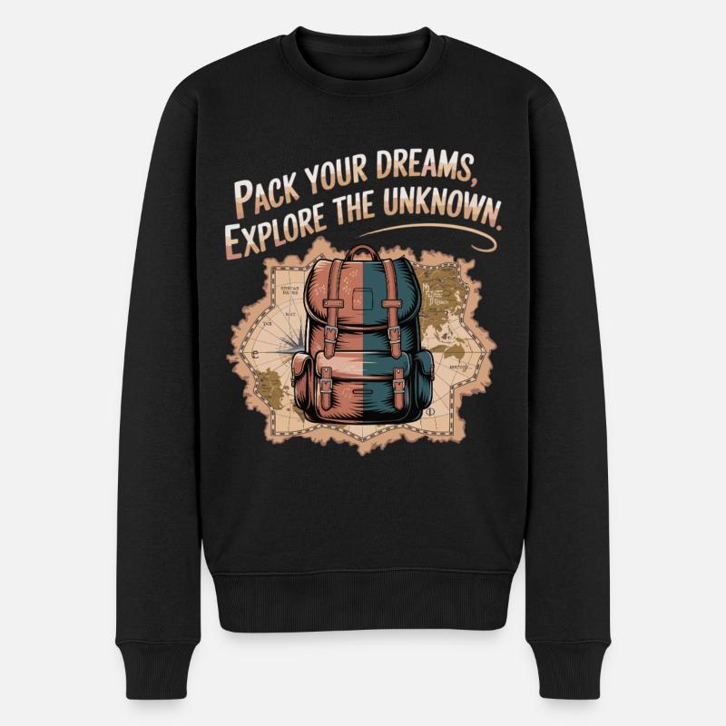 Träume packen, Abenteuer erleben - Männer Premium Bio Pullover - Schwarz