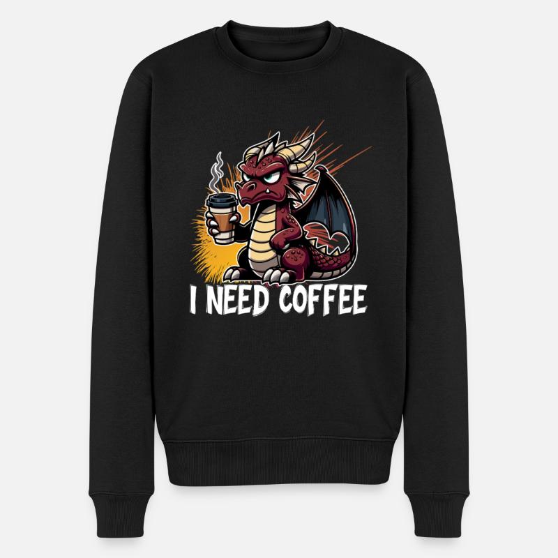 Dino, Ich Brauche Kaffee - Männer Premium Bio Pullover - Schwarz
