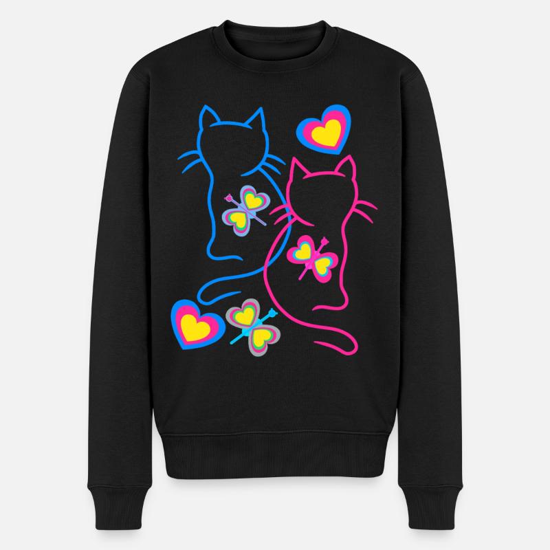 Katze Katzen Retro Vintage 80er 90er - Männer Premium Bio Pullover - Schwarz