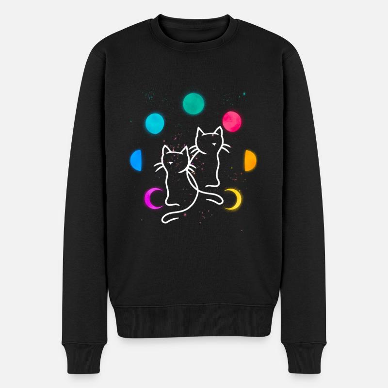 Retro Katzen Mondphase Mondphasen Katze Vintage - Männer Premium Bio Pullover - Schwarz