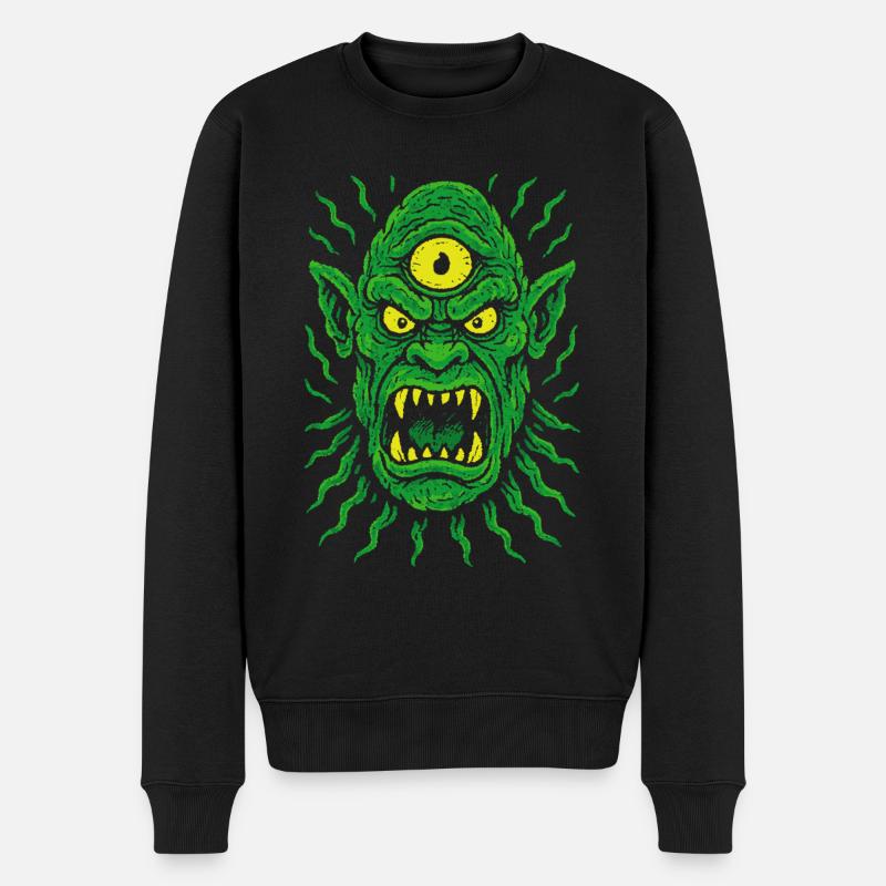 Cyclope Orc Néon à trois yeux avec des yeux de monstre - Pull Premium bio Homme - noir