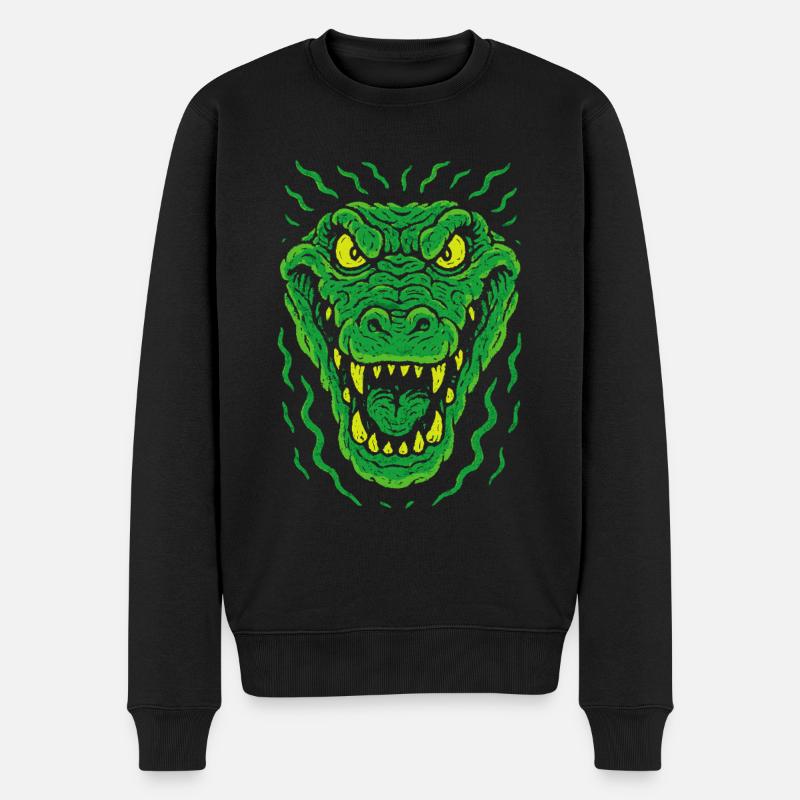 Wütender Echsenkopf im Neonstil - Männer Premium Bio Pullover - Schwarz