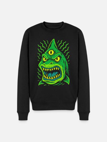 Three-eyed neon shark with fangs - Men's Premium Organic Jumper - black