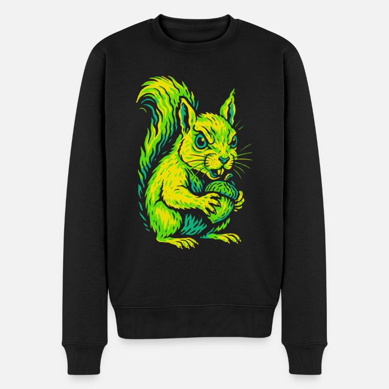 Wütendes Neon-Eichhörnchen mit Nuss - Männer Premium Bio Pullover - Schwarz
