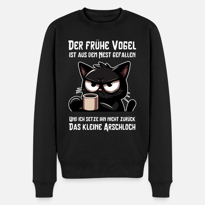 Kaffee, Genervtheit, Katze – Mehr Sarkasmus bitte - Männer Premium Bio Pullover - Schwarz