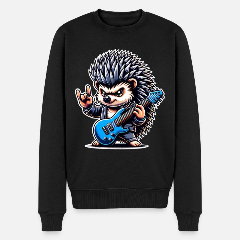 Hedgehog Guitariste de rock and roll - Pull Premium bio Homme - noir