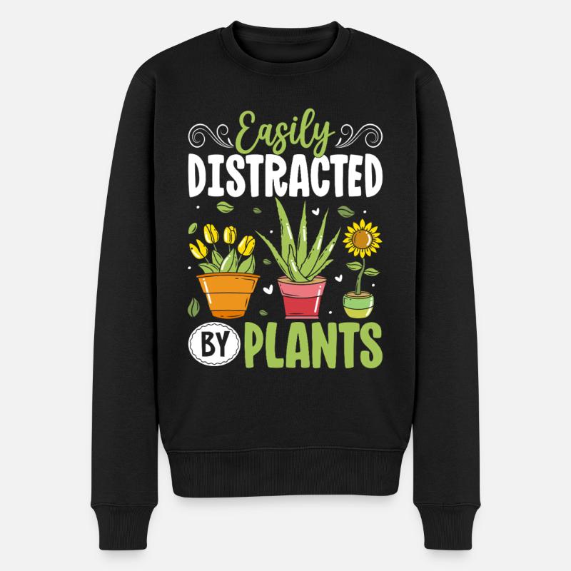 Facilement distrait par les plantes - Pull Premium bio Homme - noir