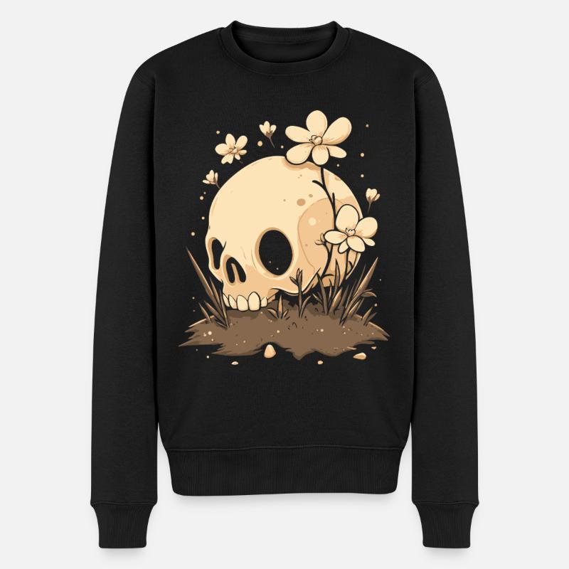 Mignon crâne avec prairie fleurie - Pull Premium bio Homme - noir
