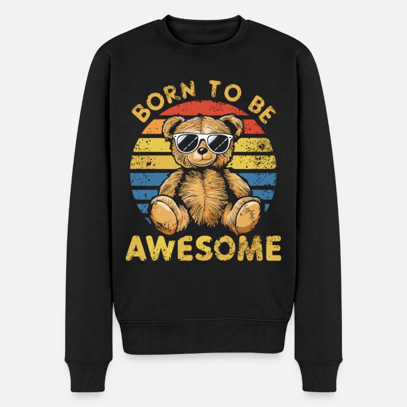 Teddybär Shirt – Born Awesome - Männer Premium Bio Pullover - Schwarz