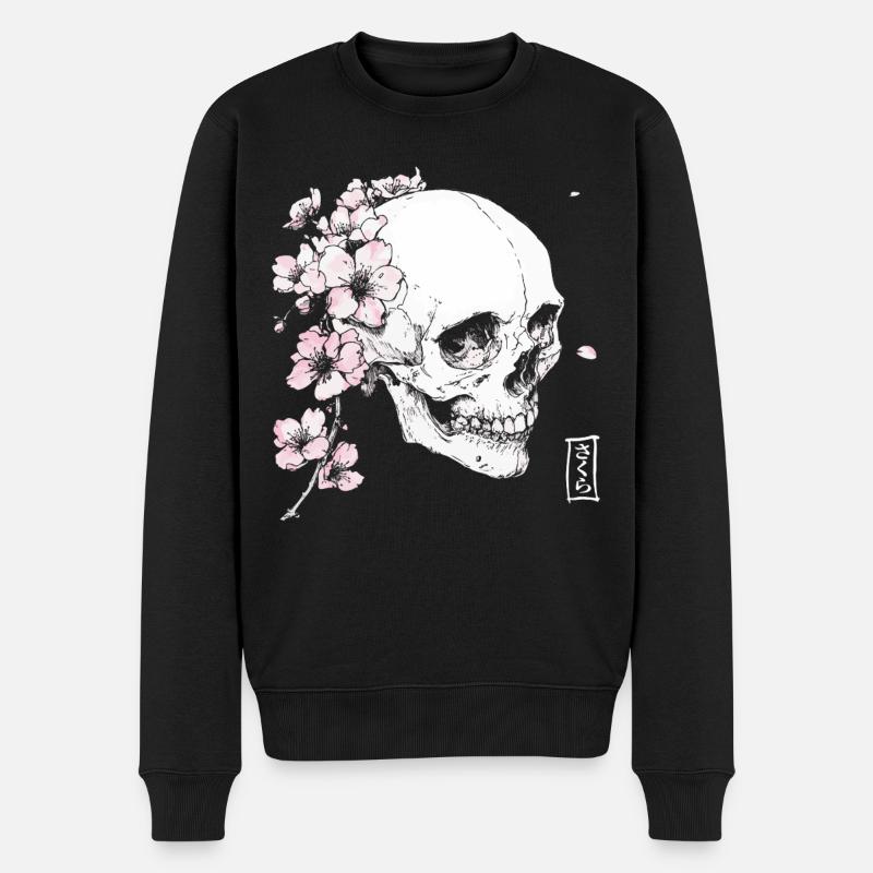 Crâne de cerisier en fleur de cerisier de style japonais - Pull Premium bio Homme - noir