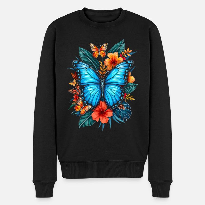 Papillon, Fleurs, Entomologiste - Pull Premium bio Homme - noir