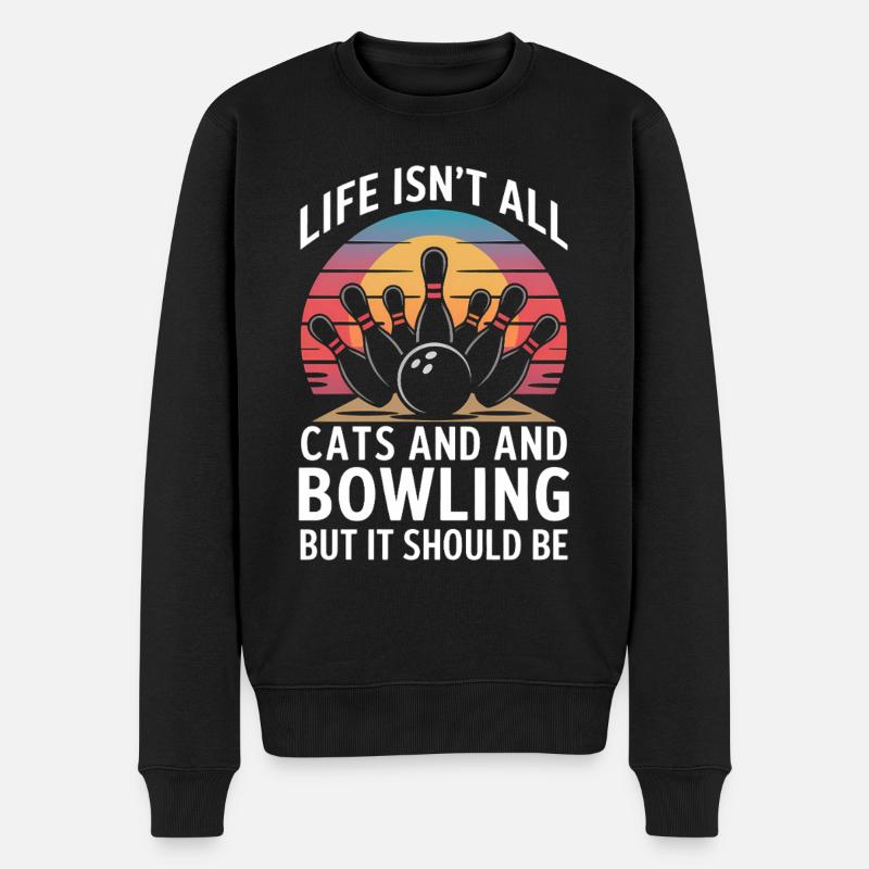 Bowling Spruch Katzen Lustiges Bowling Geschenk - Männer Premium Bio Pullover - Schwarz