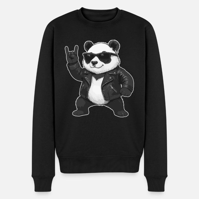 Rock Musik, Panda, Panda, Rock Hand, Heavy Metal - Männer Premium Bio Pullover - Schwarz