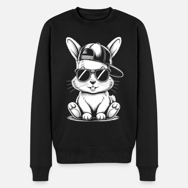 Hase mit Sonnenbrille - Männer Premium Bio Pullover - Schwarz