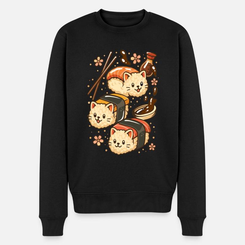 Sushi Katze - Männer Premium Bio Pullover - Schwarz